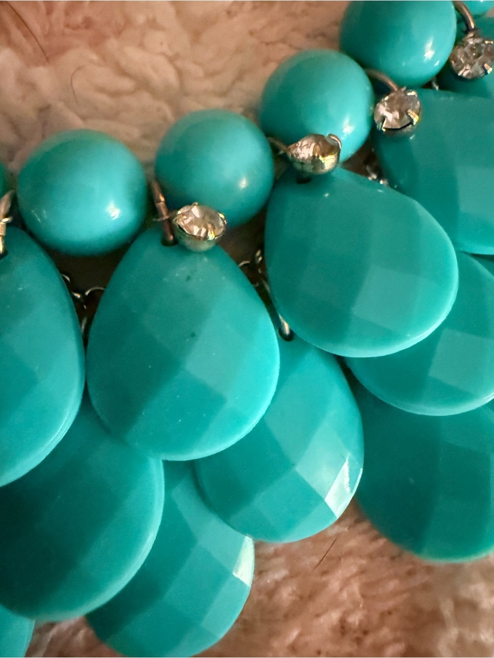 Turquoise with Rhinestones Teardrop Statement Necklace - Women Jewelry - Picture 2 of 4